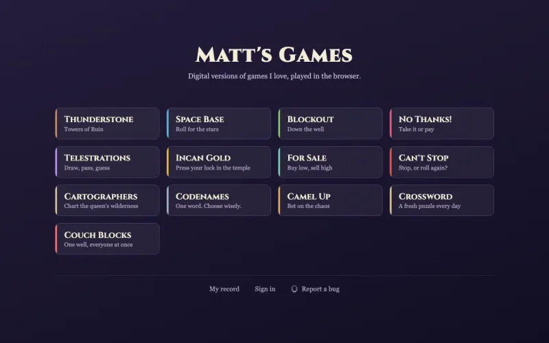 The Around Table Round menu listing fourteen games